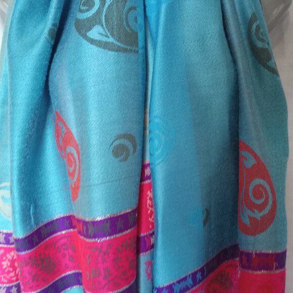 100% Pashmina Women Scarf Wrap Blue Pink Purple 70" x 27" Paisley - Picture 4 of 16